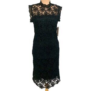 Nanette Lepore Black Floral Lace Sleeveless Sheath Dress Size 4 Elegant Design